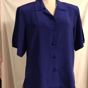 Vintage Doncaster Silk camp shirt, cobalt blue, size small